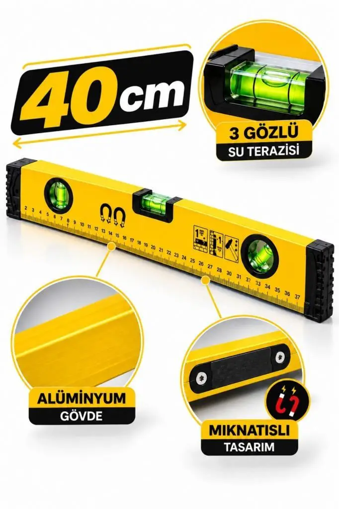 40 CM Alüminyum Mıknatıslı Su Terazisi