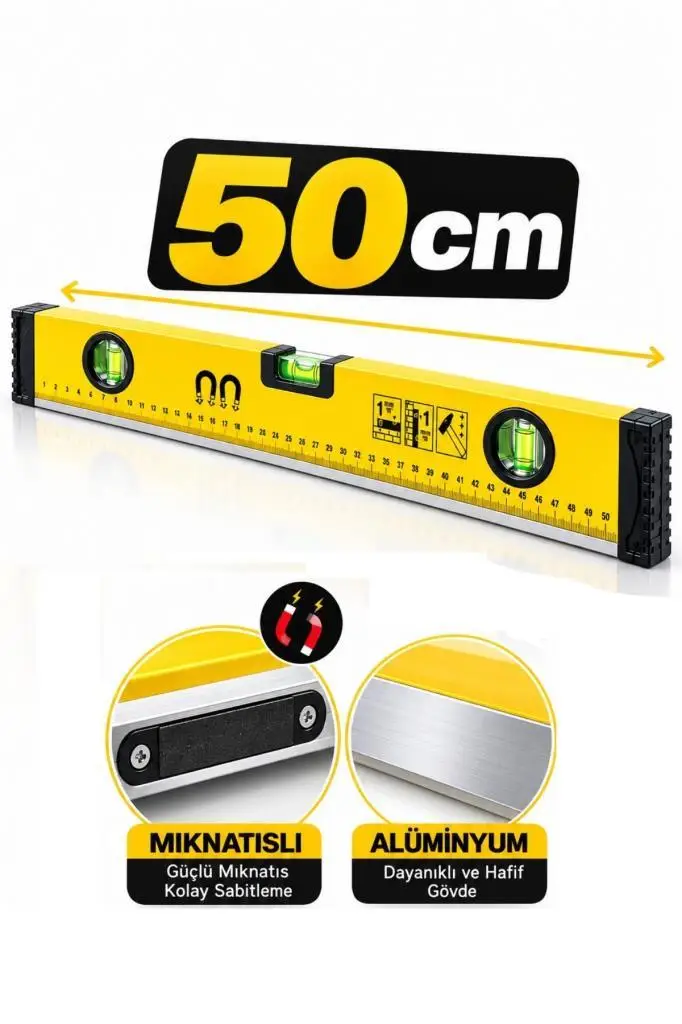 50 CM Alüminyum Mıknatıslı Model Su Terazisi Cetvelli
