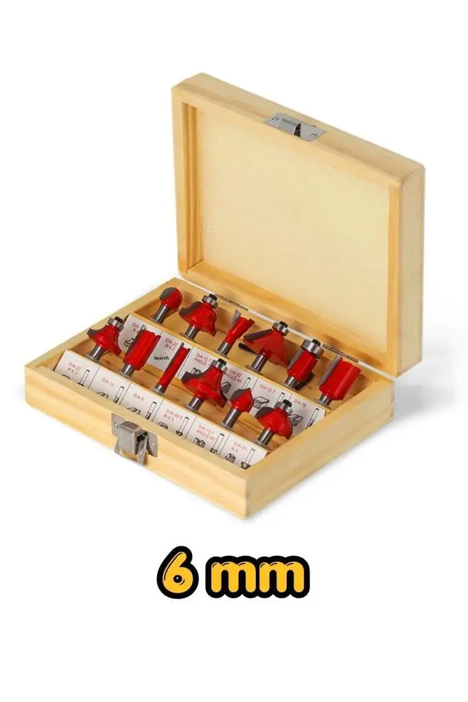 12 Parça Freze Uç Takımı Ahşap Oyma Ağaç Delme Çantalı Set 6 mm