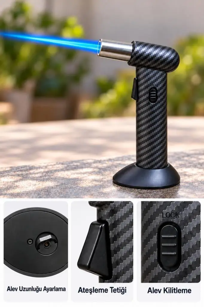 1300 Derece Karbon Fiber Desenli Pürmüz Çakmak 15 cm