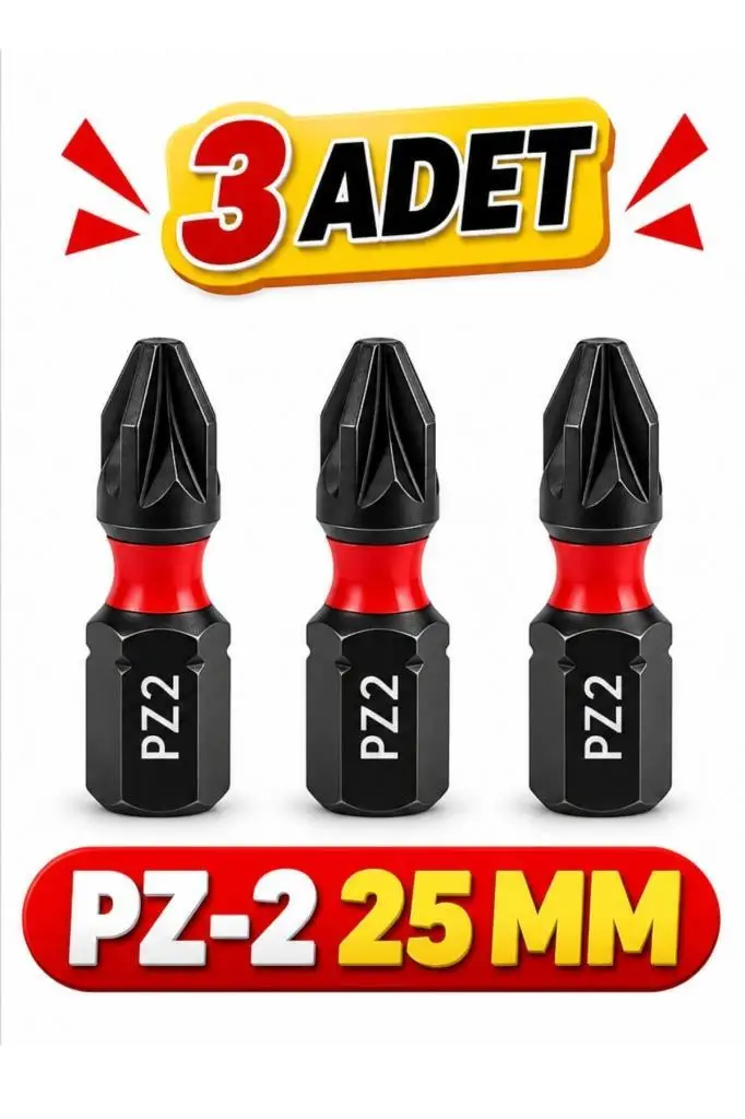 3 Adet PZ-2 25 mm Mıknatıslı S2 Çelik Bits Uç Matkap Ucu