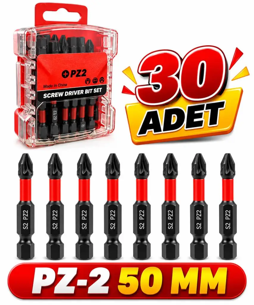 30 Adet PZ-2 50 mm Mıknatıslı S2 Çelik Bits Uç Matkap Uç