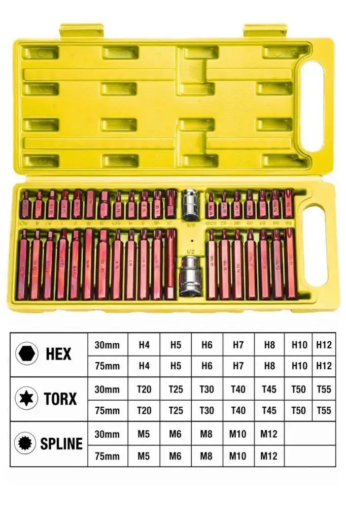 40 Parça Otomotiv Bits Uç Seti Lokma Adaptörlü Torx Alyan Spline Uç
