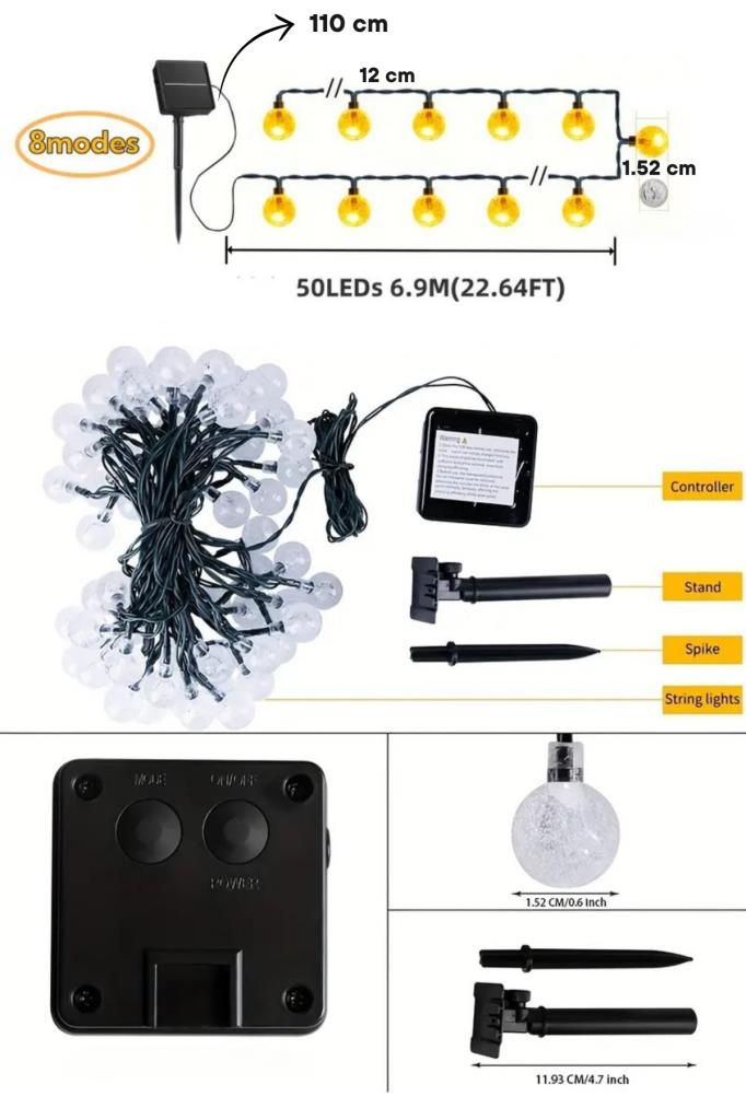 Güneş Enerjili 50 LED 7 Metre Günışığı Sarı Renk Dış Mekan Bahçe Teras Ağaç Led Işık 8 Modlu Güneş Enerjili 50 LED 7 Metre Günışığı Sarı Renk Dış Mekan Bahçe Teras Ağaç Led Işık 8 Modlu