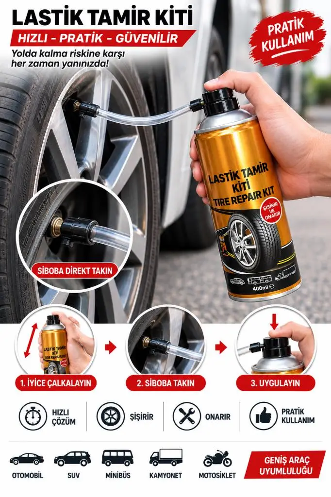 Lastik Tamir Kiti 400 ml Lastik Şişirici ve Onarıcı Sprey